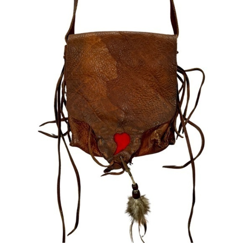 Vintage Handmade Cottagecore Style Genuine Leather Tassel Crossbody Bag Purse